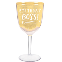 Verre à vin à paillettes dorées, Birthday Boss Front_Flat