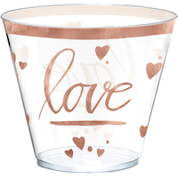 "Love" Bordered Trimmed Plastic Reusable Tumbler Cups, Rose Gold, Heart, 9-oz, 30-pk, for Bridal Shower/Bachelorette/Engagement Party Front_Elevated