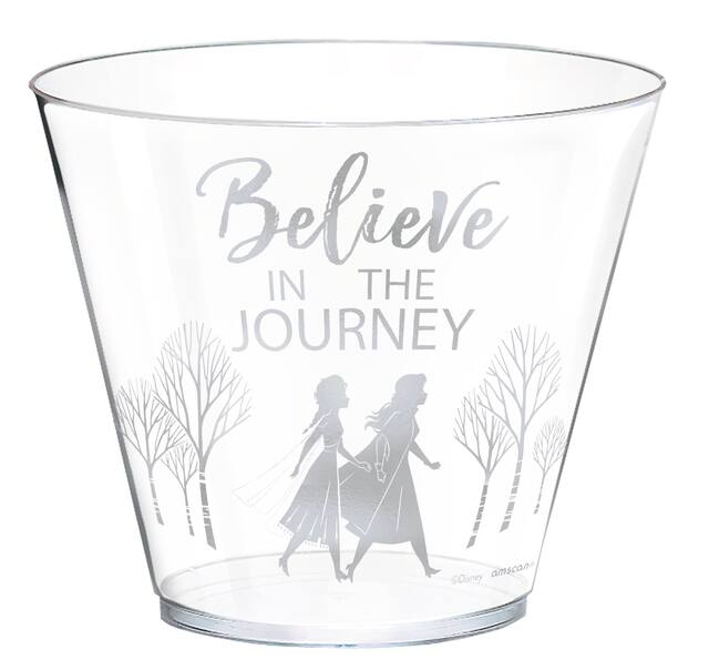 Disney Frozen "Believe in the Journey" Anna & Elsa Plastic Reusable Cups, Clear/Silver, 16-oz, 8-pk, for Birthday Party Front_Elevated