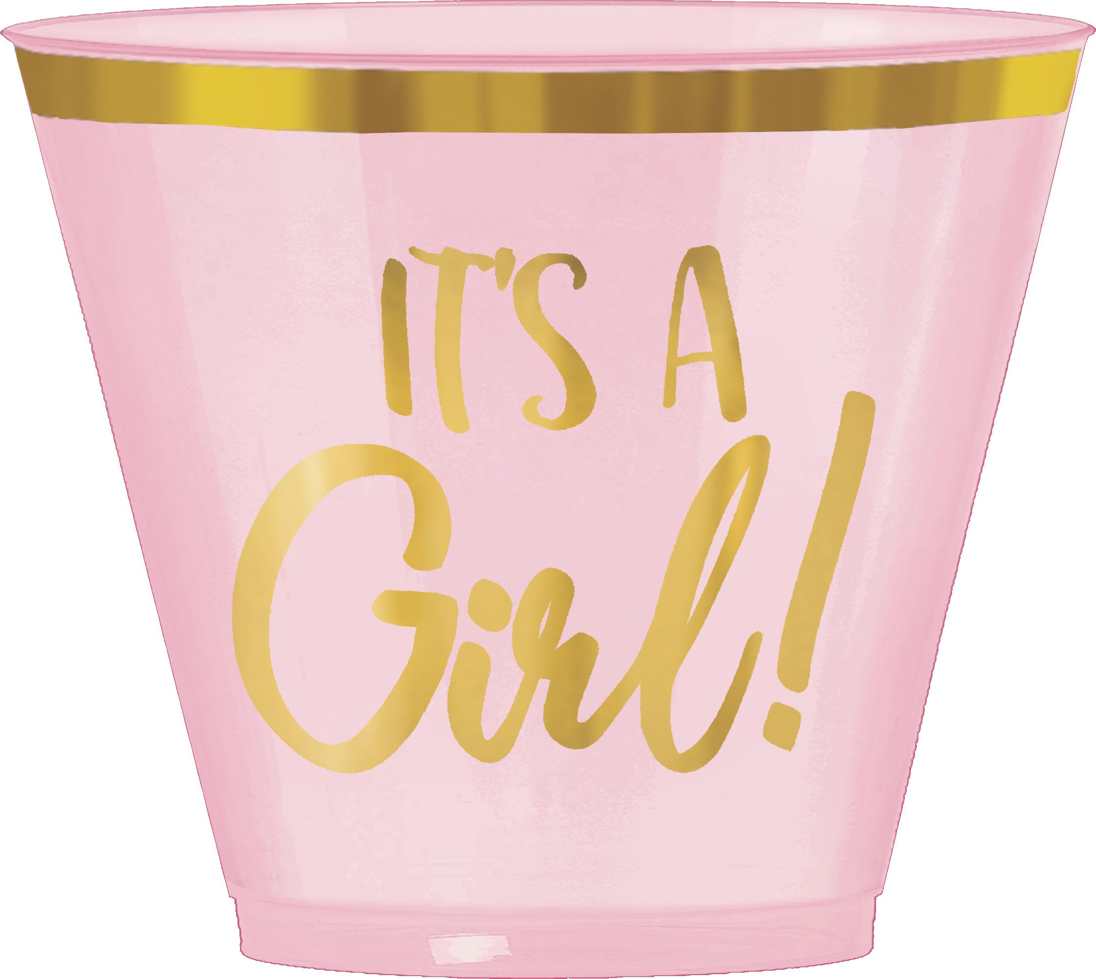 "It's a Girl!" Plastic Reusable Tumbler Cups, Pink/Gold, 9-oz, 30-pk, for Baby Shower/Gender Reveal Front_Flat