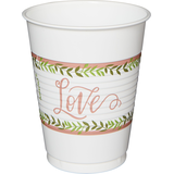 "Love" Plastic Reusable Cups, White/Pink, Greenery, 16-oz, 25-pk, for Engagement/Bridal Shower/Wedding Front_Elevated