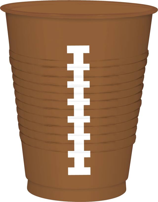 Football Plastic Reusable Cups, Brown/White, 16-oz, 25-pk, for Sports Party Front_Elevated