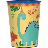 Dino-Mite "Roar" Dinosaur Plastic Reusable Favour Cup, Blue/Orange, 16-oz, for Birthday Party Front_Elevated
