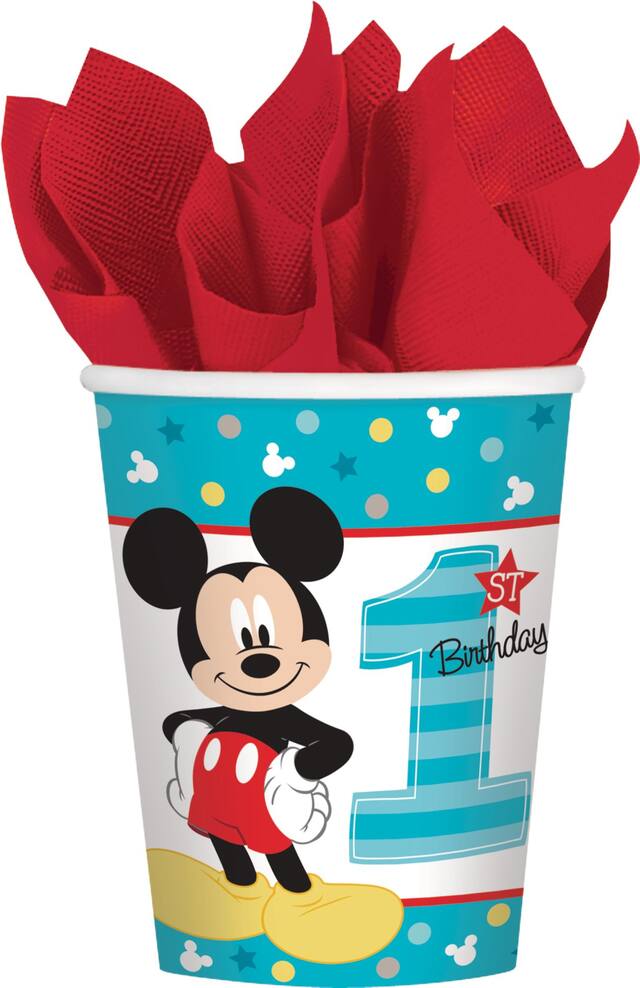 Gobelets pour fête de 1er anniversaire, Disney Mickey Mouse, 9 oz, paq. 8 Front_Flat