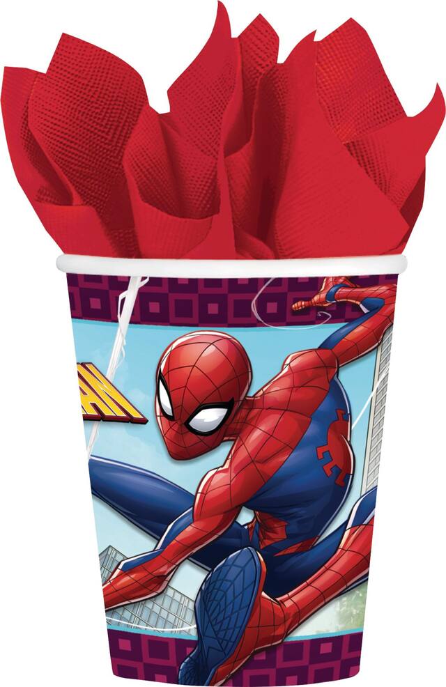 Disney Marvel Spider-Man Paper Disposable Cups, Red/Blue, 9-oz, 8-pk, for Birthday Party Front_Flat