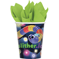 Gobelets pour fête d'anniversaire, Slither.io, paq. 8 Front_Flat