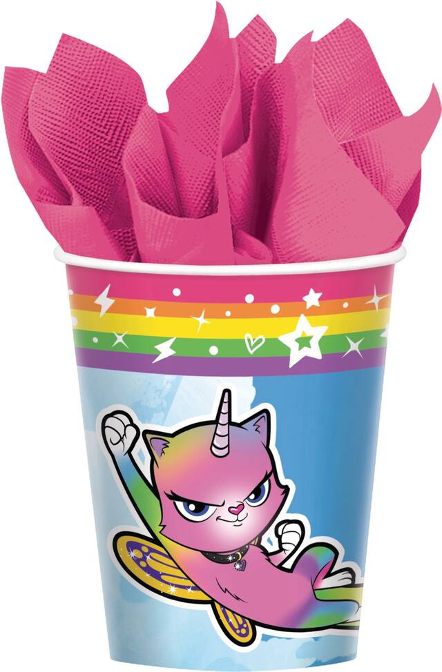 Rainbow Butterfly Unicorn Kitty Birthday Party Disposable Cups, 9-oz, 8-pk Front_Flat