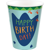 Gobelets en papier pour fête d'anniversaire jetables, Dino-Mite, empreintes de dinosaures, 9 oz, paq. 8 Front_Elevated