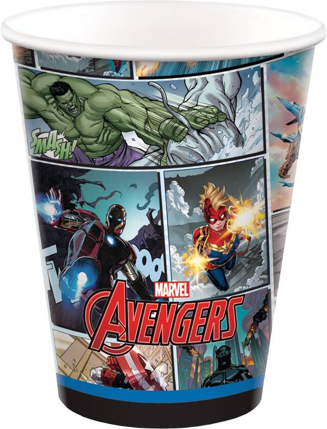 Disney Marvel Avengers Paper Disposable Cups, Multi-Coloured, 9-oz, 8-pk, for Birthday Party Front_Elevated