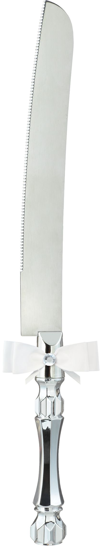 Couteau et pelle à pâtisserie de mariage argenté avec boucle blanche, 2&nbsp;pièces Overhead_Flat