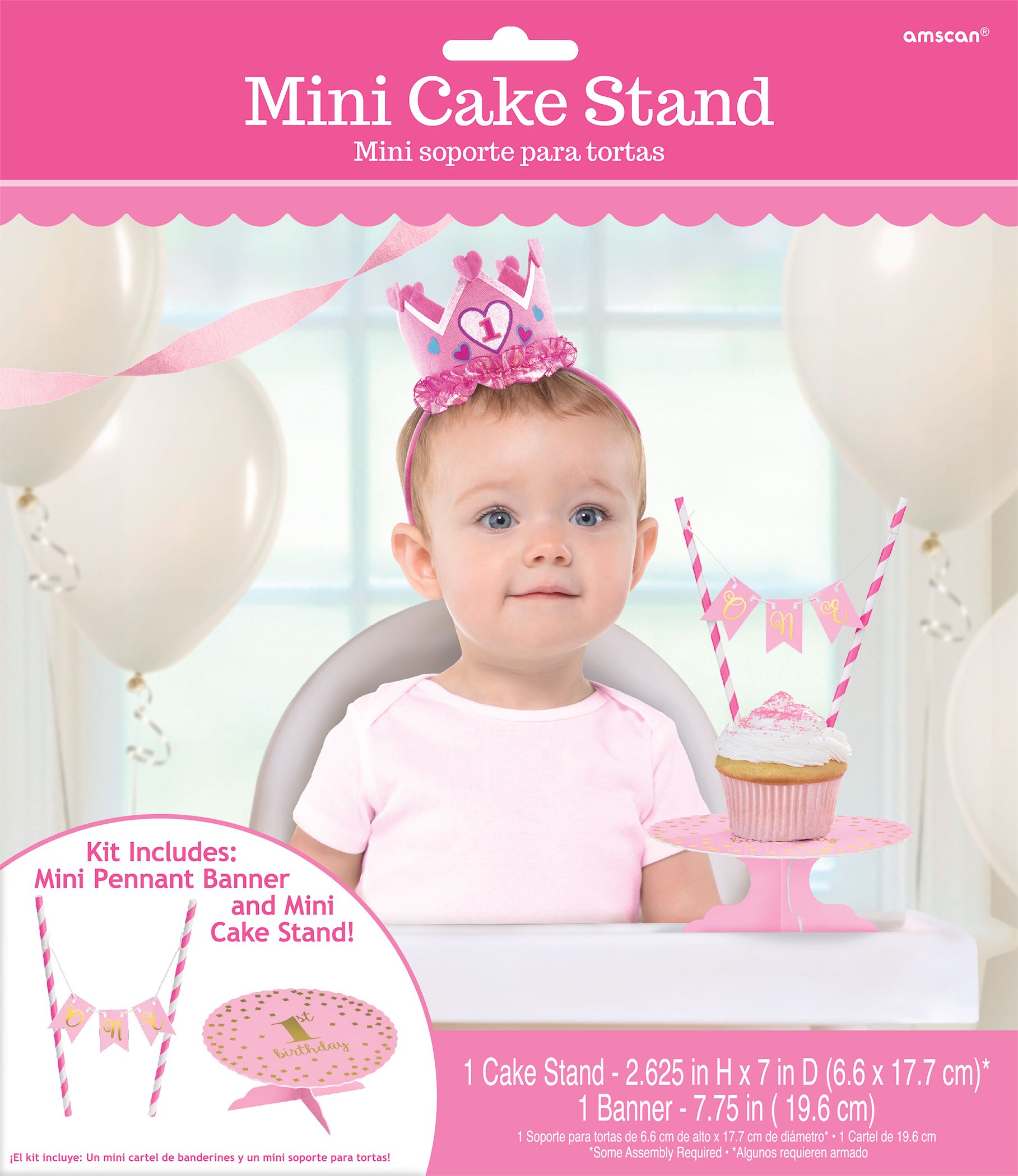 Mini Pink 1st Birthday Cake Stand Kit, 2-pc Front_Flat