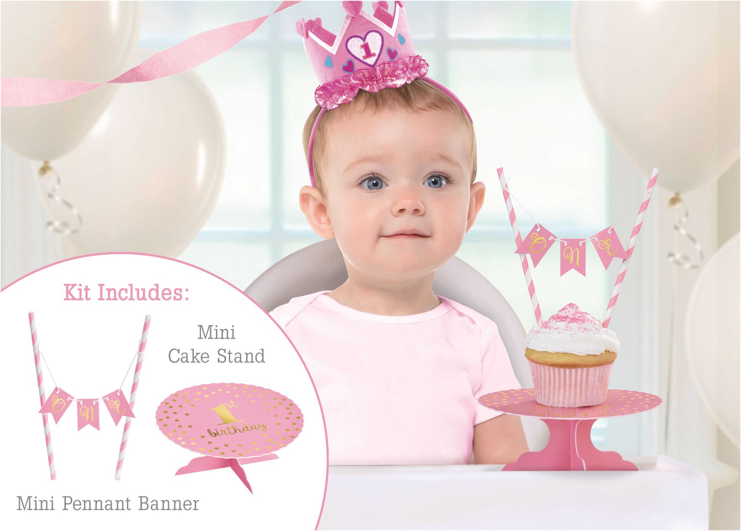 Mini Pink 1st Birthday Cake Stand Kit, 2-pc Composite_or_Mixed