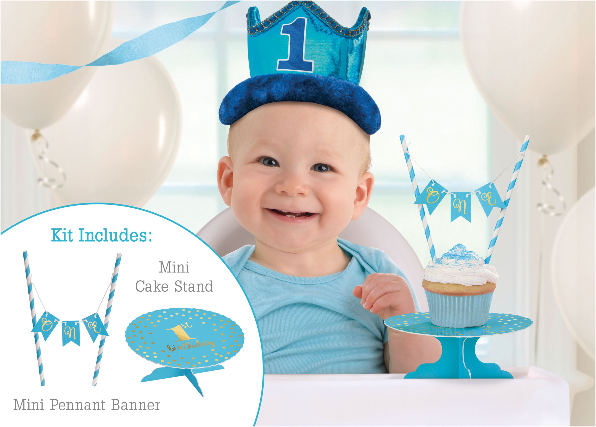 Mini Blue 1st Birthday Cake Stand Kit, 2-pc Composite_or_Mixed