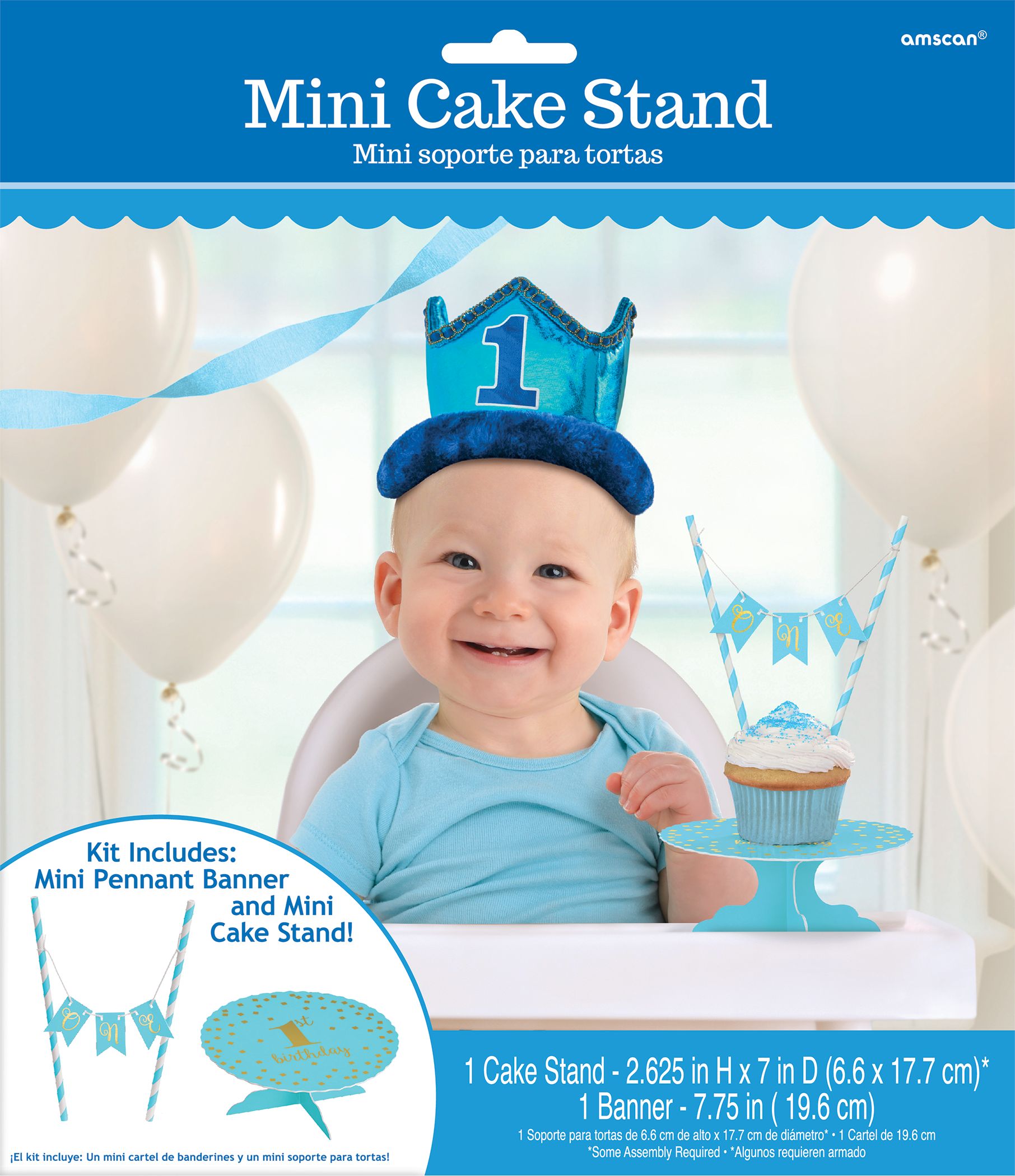 Mini Blue 1st Birthday Cake Stand Kit, 2-pc Front_Flat