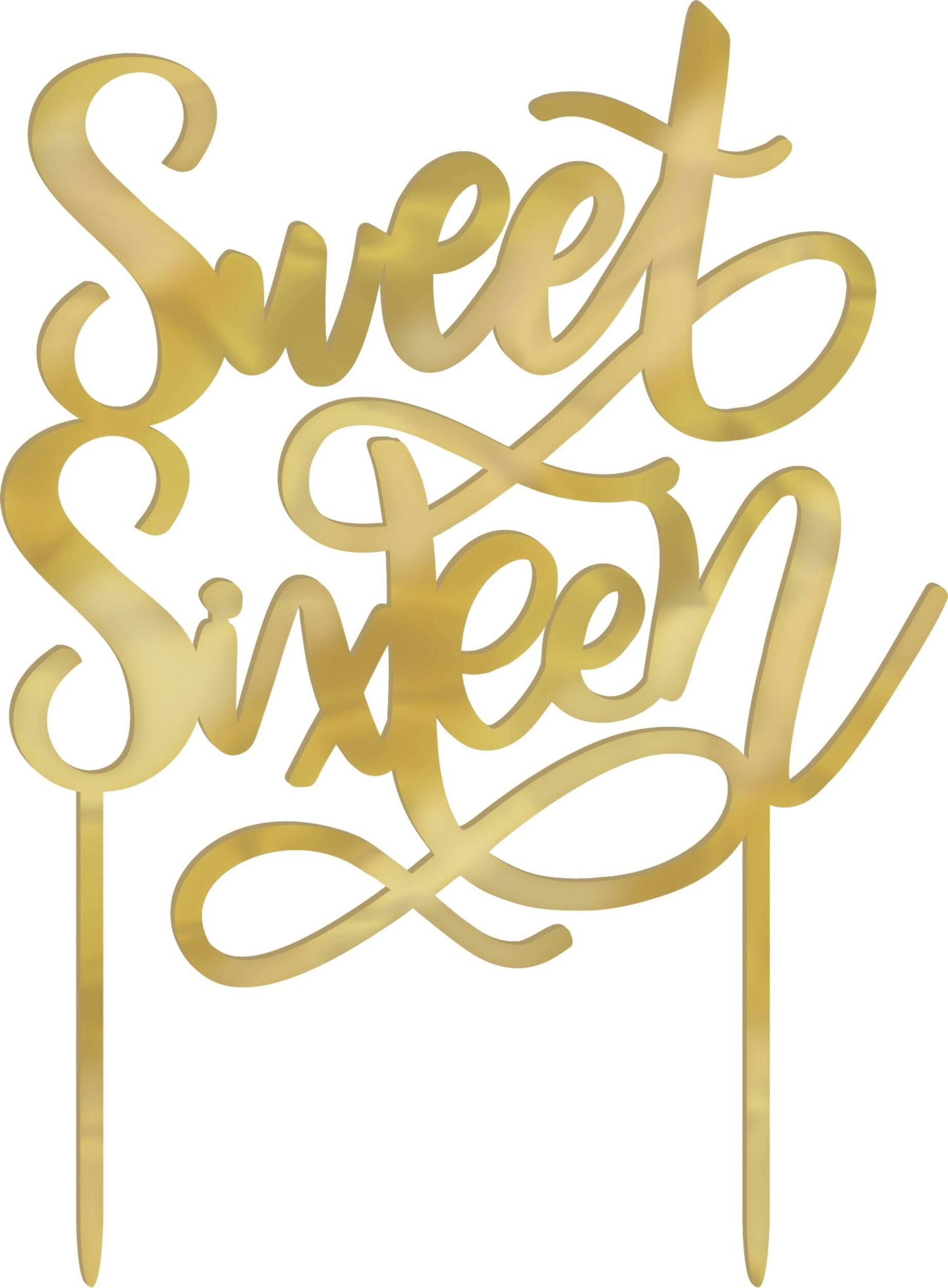 "Sweet Sixteen" Foil Cake Treat Topper, Gold, 6.5-in, for Birthday Party Front_Flat
