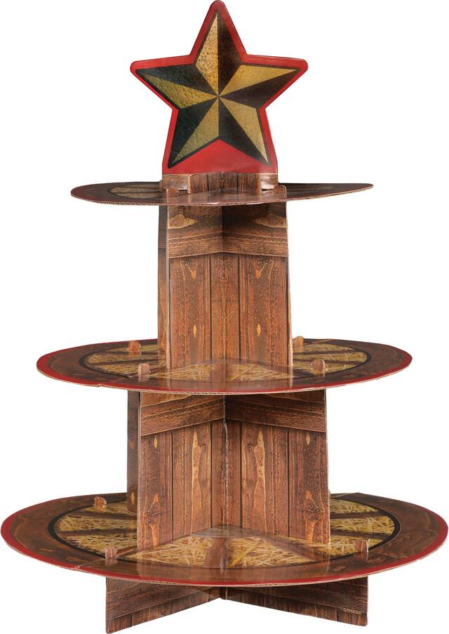 Western 3-Tier Treat Stand, Brown, 11.7x14-in, for Treat Display Cowboy/Western Party Front_Elevated