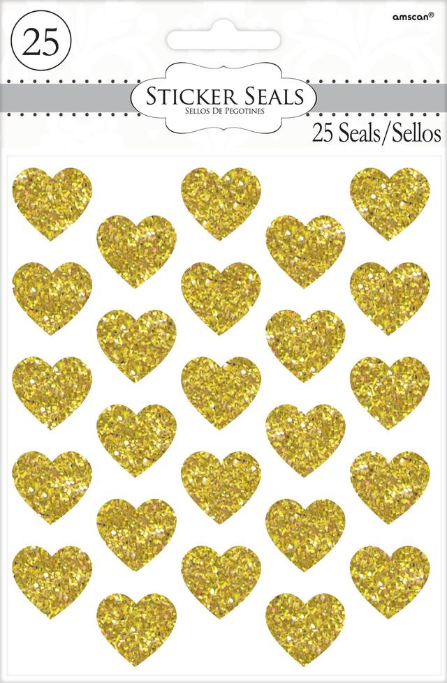 Glitter Gold Heart Sticker Seals, 25-pk Front_Flat
