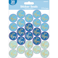 "It's a Boy" Sticker Seals, Blue, 1 Sheet, 25-pk, for Baby Shower/Gender Reveal