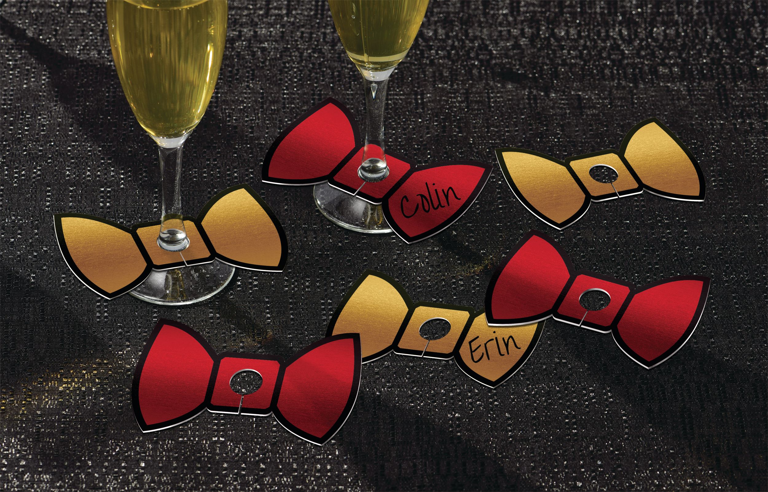 Bow Tie Paper Wine Glass Tags, Red/Gold, 4-in, 18-pk, for New Year's Eve/Christmas Composite_or_Mixed