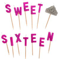 Glitter Pink Sweet Sixteen Birthday Toothpick Candle Set, 13-pc Front_Flat