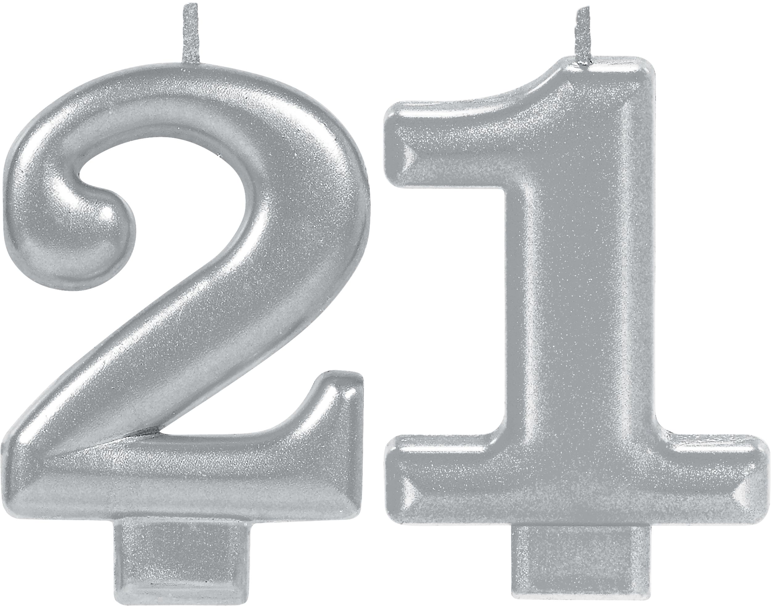 Silver 21 Birthday Candles, 2-pc Front_Flat