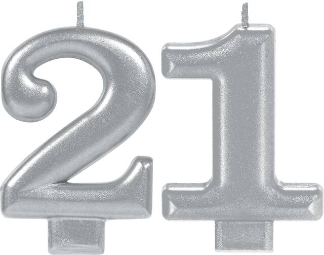 Bougies d'anniversaire argent 21, 2 pièces Front_Flat