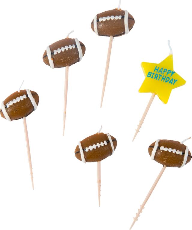 Bougies d'anniversaire de football sur cure-dents, paq. 6 Front_Flat