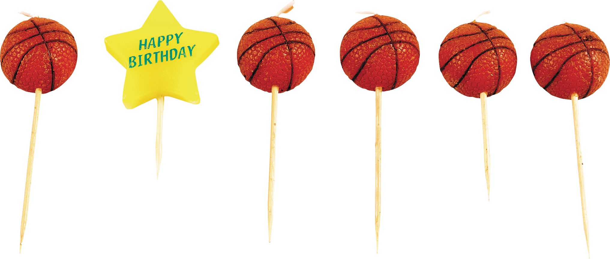 Basketball "Happy Birthday" Candle Party Picks, Orange, 3-in, 6-pk, for Sports Party Bottom_Plunge
