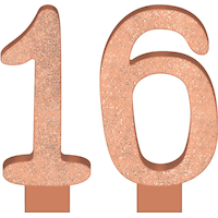 Glitter Rose Gold Number 16 Birthday Candles, 2-pc Front_Flat