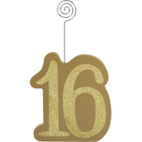 Porte-photo d'anniversaire Sweet 16 or scintillant Front_Flat