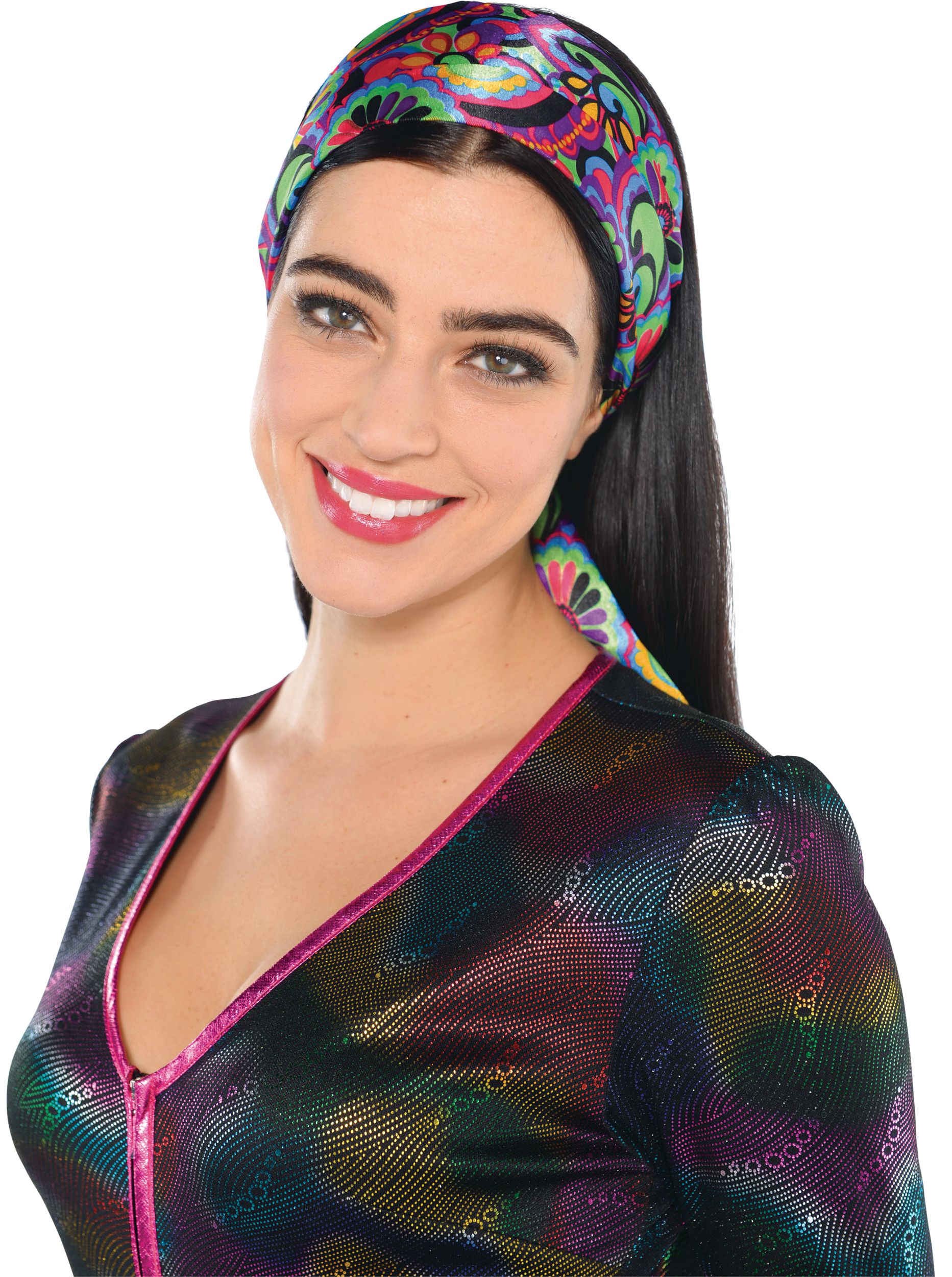 1970s Disco Paisley Head Scarves, Multi-Coloured, One Size, 10-pk, Wearable Costume Accessories for Halloween Front_Angled_Left