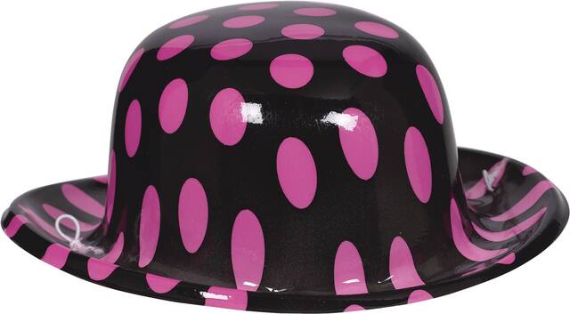 Mini Pink  Black Polka Dot Bowler Hat Front_Three_Fourths_Angled_Right