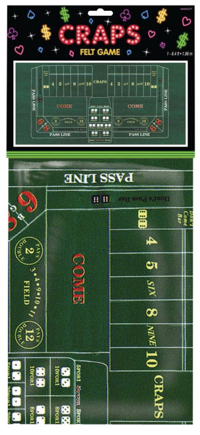 Rectangle Craps Felt Reusable Table Cover, Green, 6-ft, for Game Night/Vegas/Birthday Party Front_Flat