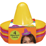 Mini chapeaux sombrero de fiesta en plastique, multicolore, taille unique, paq. 8, accessoire de costume prêt-à-porter pour l'Halloween Front_Flat