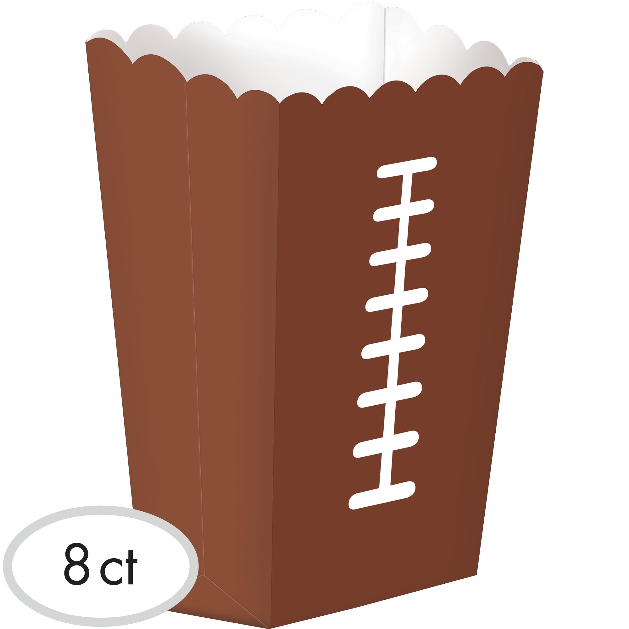 Football Paper Popcorn Favour Boxes, Brown, 7.5-in, 8-pk, for Sports Party Front_Three_Fourths_Angled_Right
