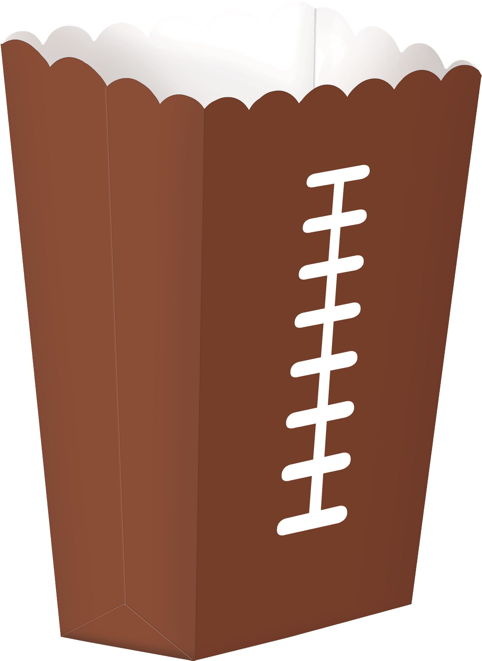 Football Paper Popcorn Favour Boxes, Brown, 7.5-in, 8-pk, for Sports Party Front_Three_Fourths_Angled_Right