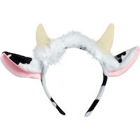 Kids' Fuzzy Cow Ear Headband, Black/White, One Size, Wearable Costume Accessory for Halloween Front_Flat