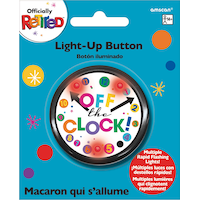 Happy Retirement "Off the Clock" Light-Up Flashing Celebration Button with Batteries, Multi-Coloured, One Size, Wearable Accessory for Retirement Front_Flat