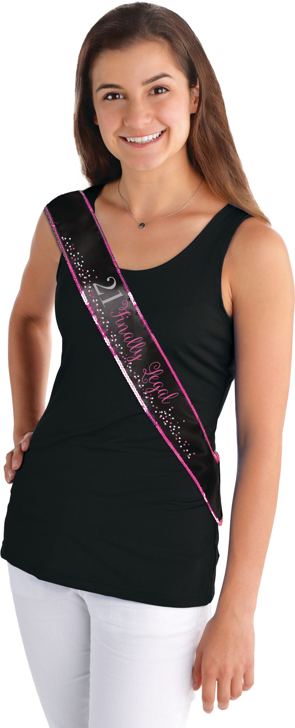 Finally Legal 21st Birthday Sash Front_Three_Fourths_Angled_Left