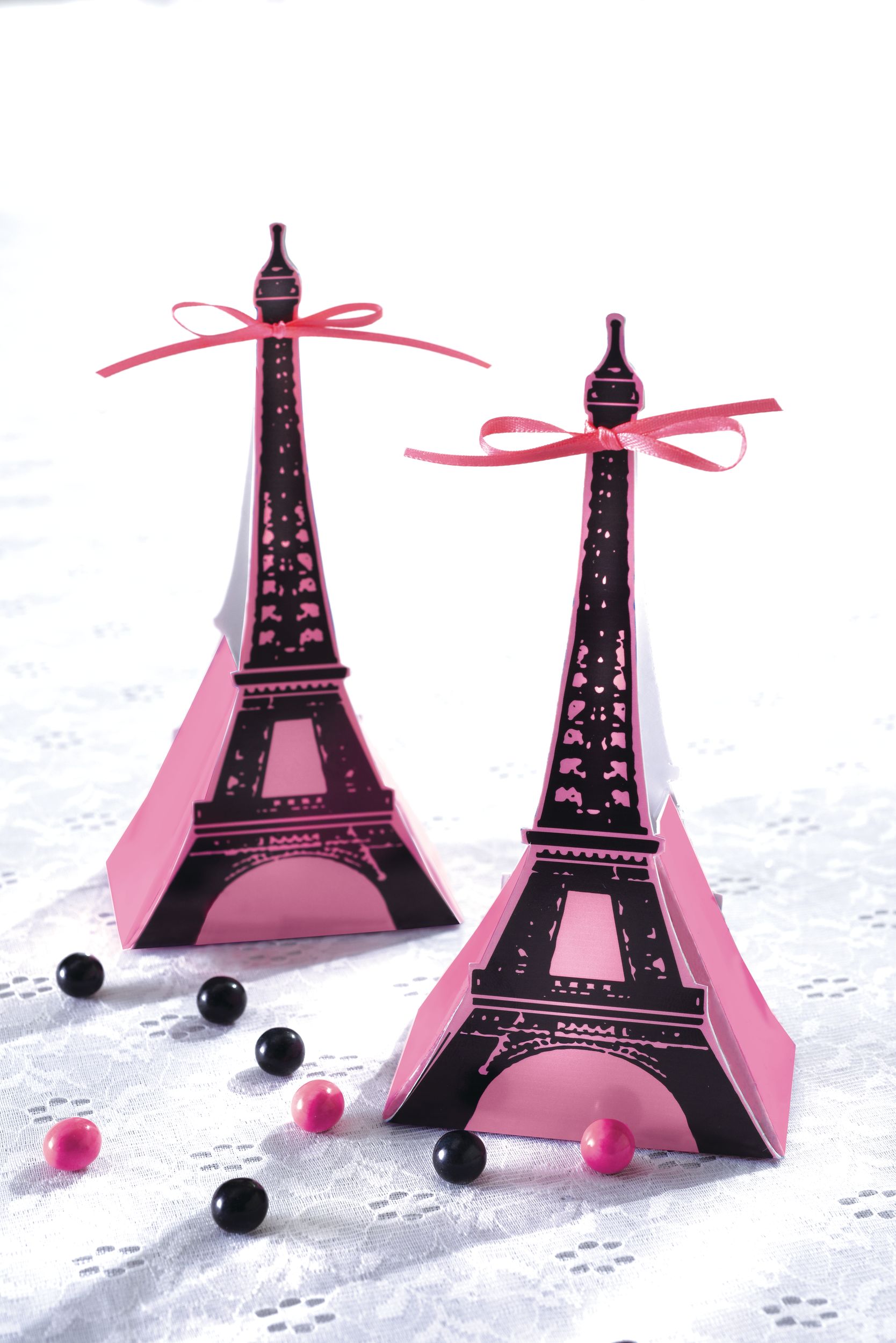 A Day in Paris Eiffel Tower Paper Favour Boxes, Black/Pink, 6.5-in, 12-pk, for Birthday Party Composite_or_Mixed