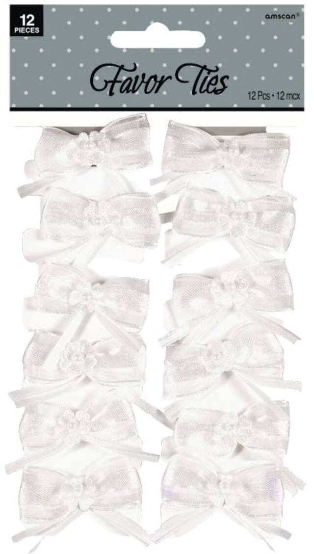 White Bow Wedding Favour Ties, 12-pk Front_Flat