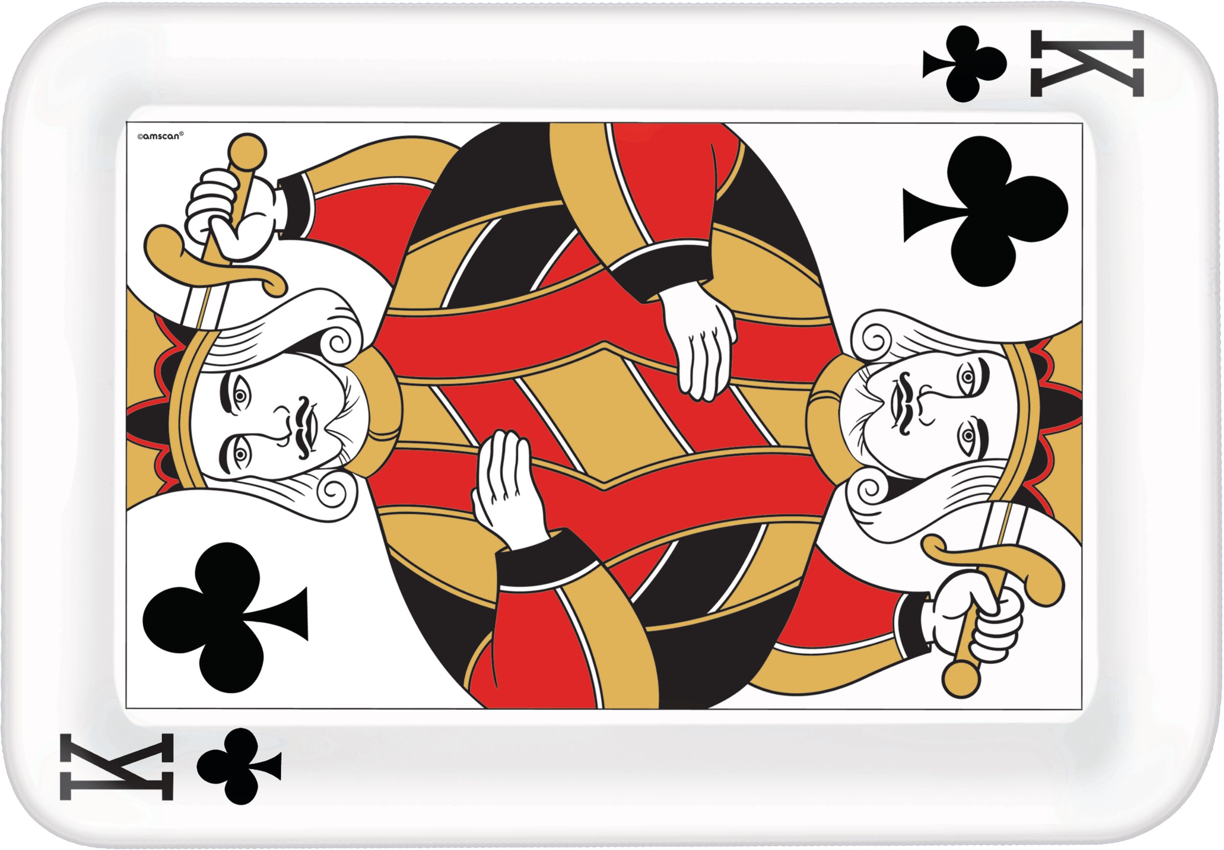 Roll the Dice Casino King of Clubs Card Plastic Reusable Serving Platter, White/Red, 11-in, for Game Night/Vegas/Birthday Party Overhead_Flat