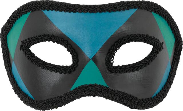 Harlequin Masquerade Mask, Blue/Green Front_Flat
