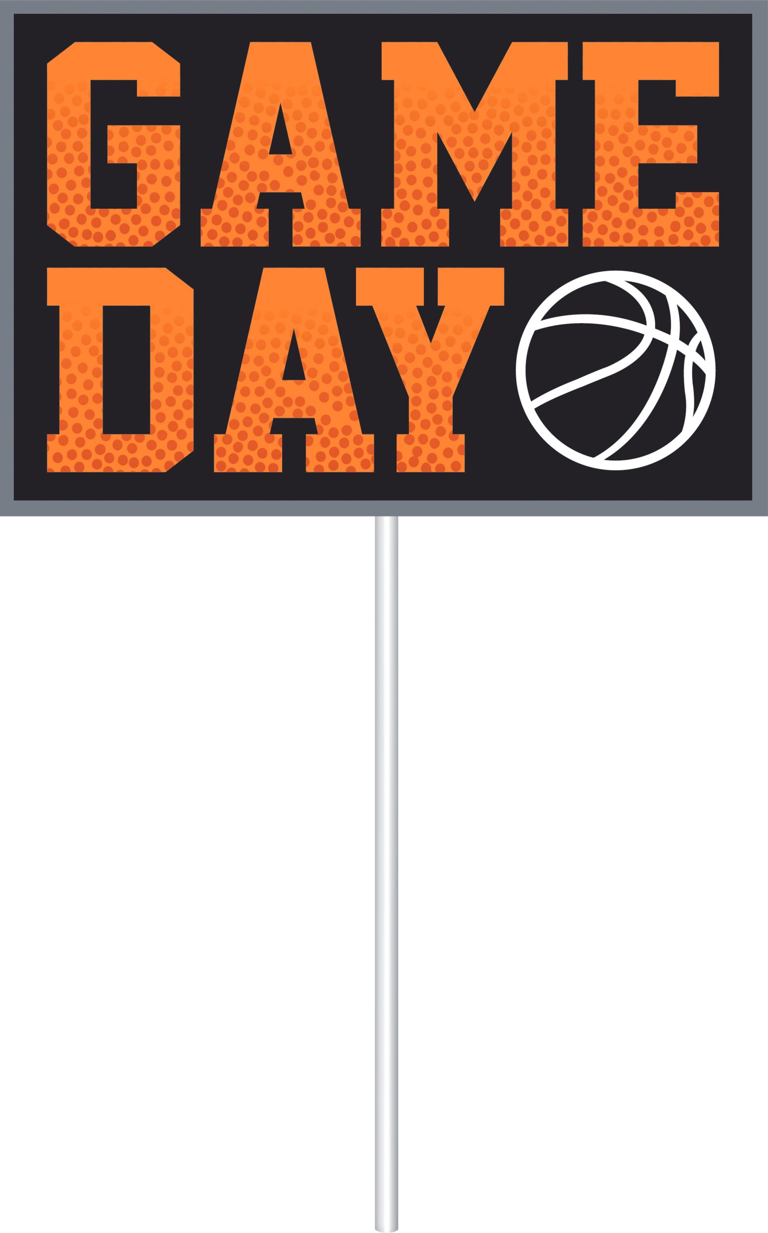 Basketball "Game Day" Photo Booth Sign Props, Black/Orange, 14-in, 14-pk, for Sports Party Front_Flat