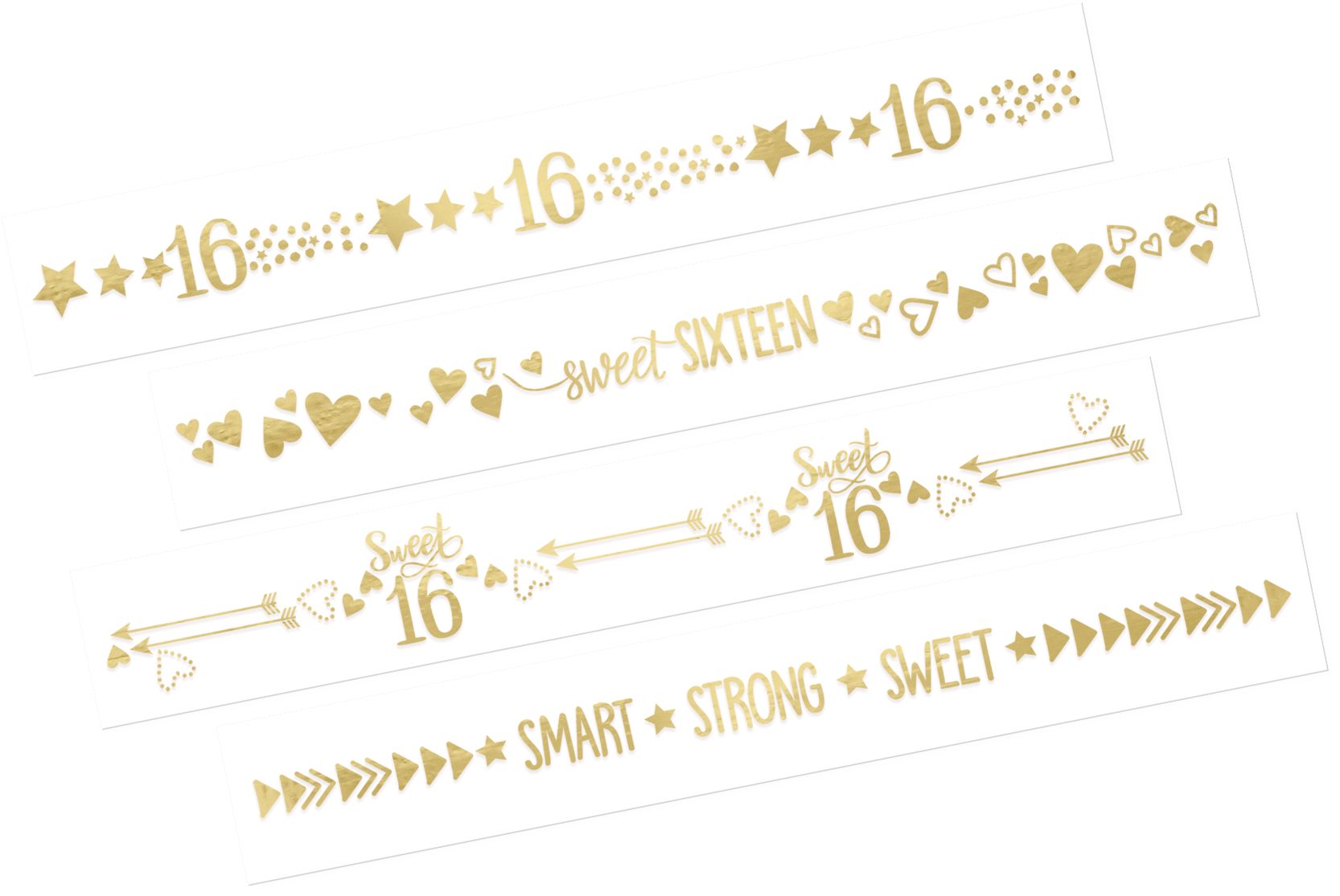 Metallic Gold Sweet 16 Tattoos, 2-Sheets Overhead_Flat