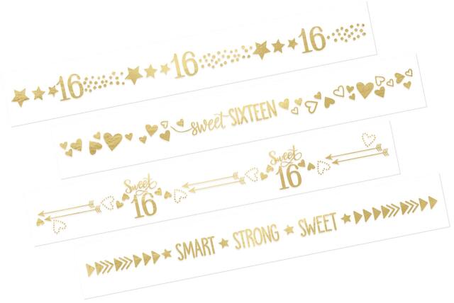Metallic Gold Sweet 16 Tattoos, 2-Sheets Overhead_Flat