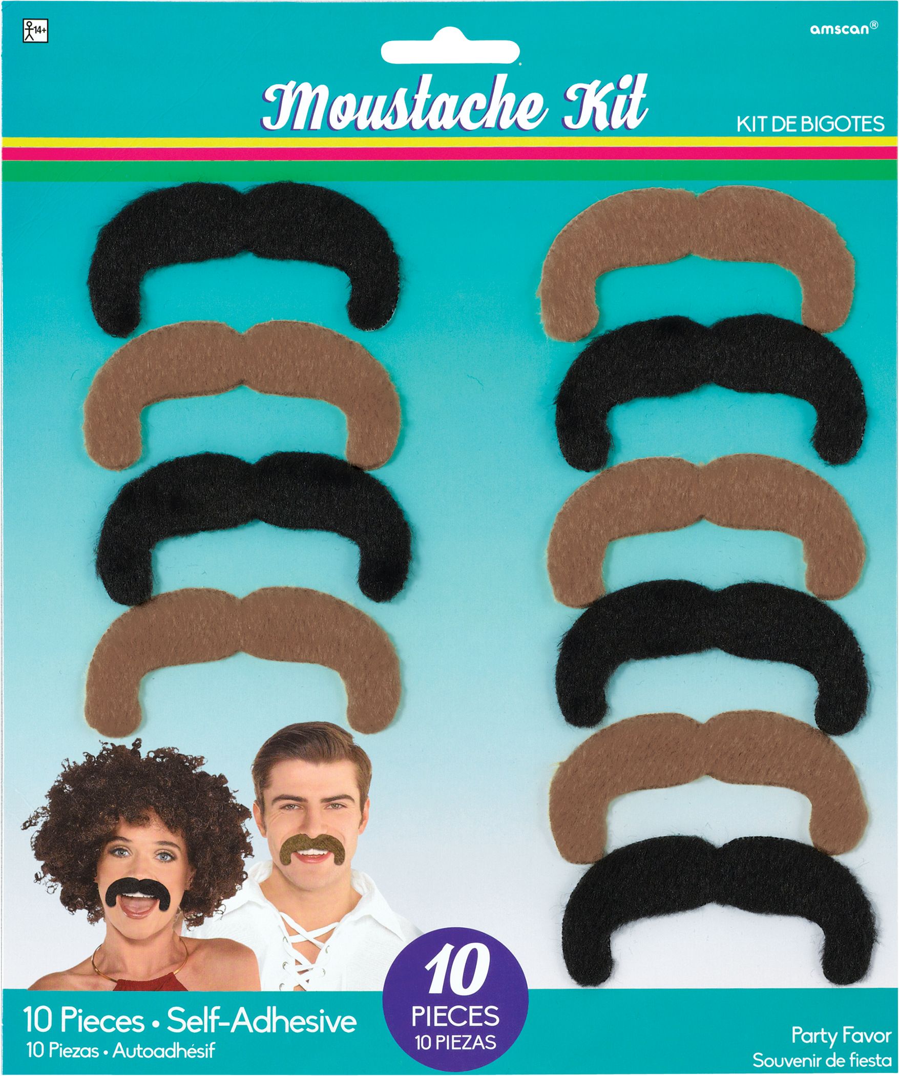 Black & Blonde 70s Moustaches, 10-pk Front_Flat