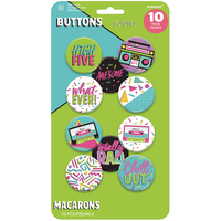 1980s "Totally Rad" Phrased Buttons, Multi-Coloured, One Size, 10-pk, Wearable Costume Accessories for Halloween Front_Flat