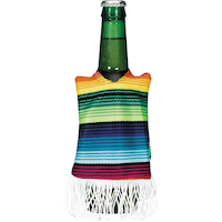 Fiesta Serape Bottle Coozie, Multi-Coloured, Striped, 8-in, for Cinco de Mayo/Fiesta/Summer Party Front_Flat
