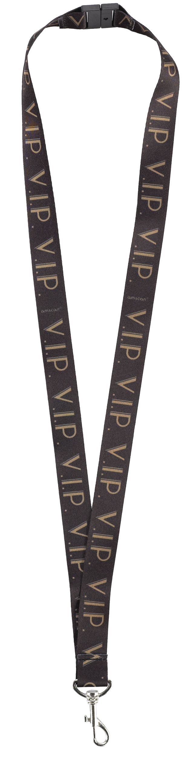 "VIP" Metallic Hollywood Lanyards, Black/Gold, One Size, 6-pk, Wearable Costume Accessories for Halloween Front_Flat